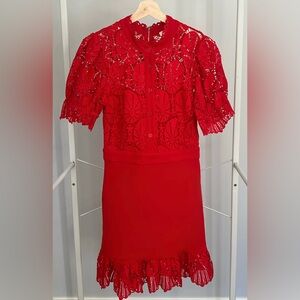 Chic Red Lace Midi Dress